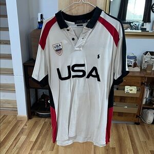 Polo by Ralph Lauren Men's Cream and Red USA Polo Shirt